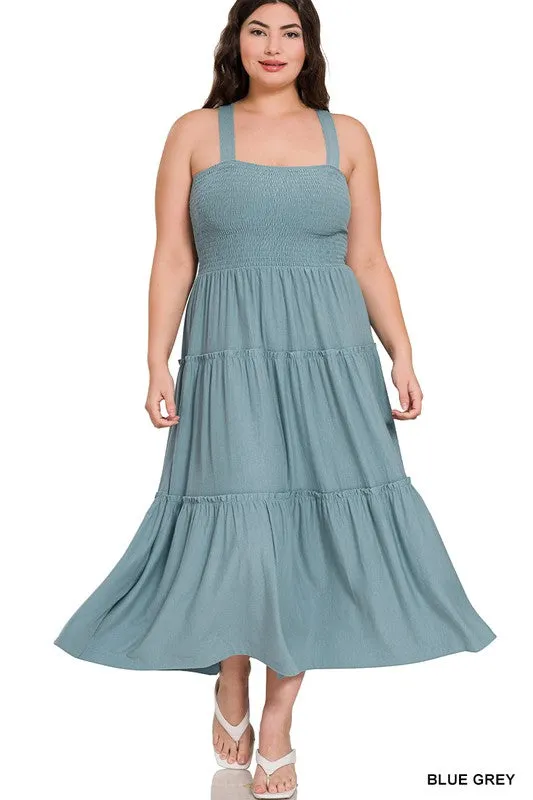 PLUS SMOCKED TIERED MIDI DRESS