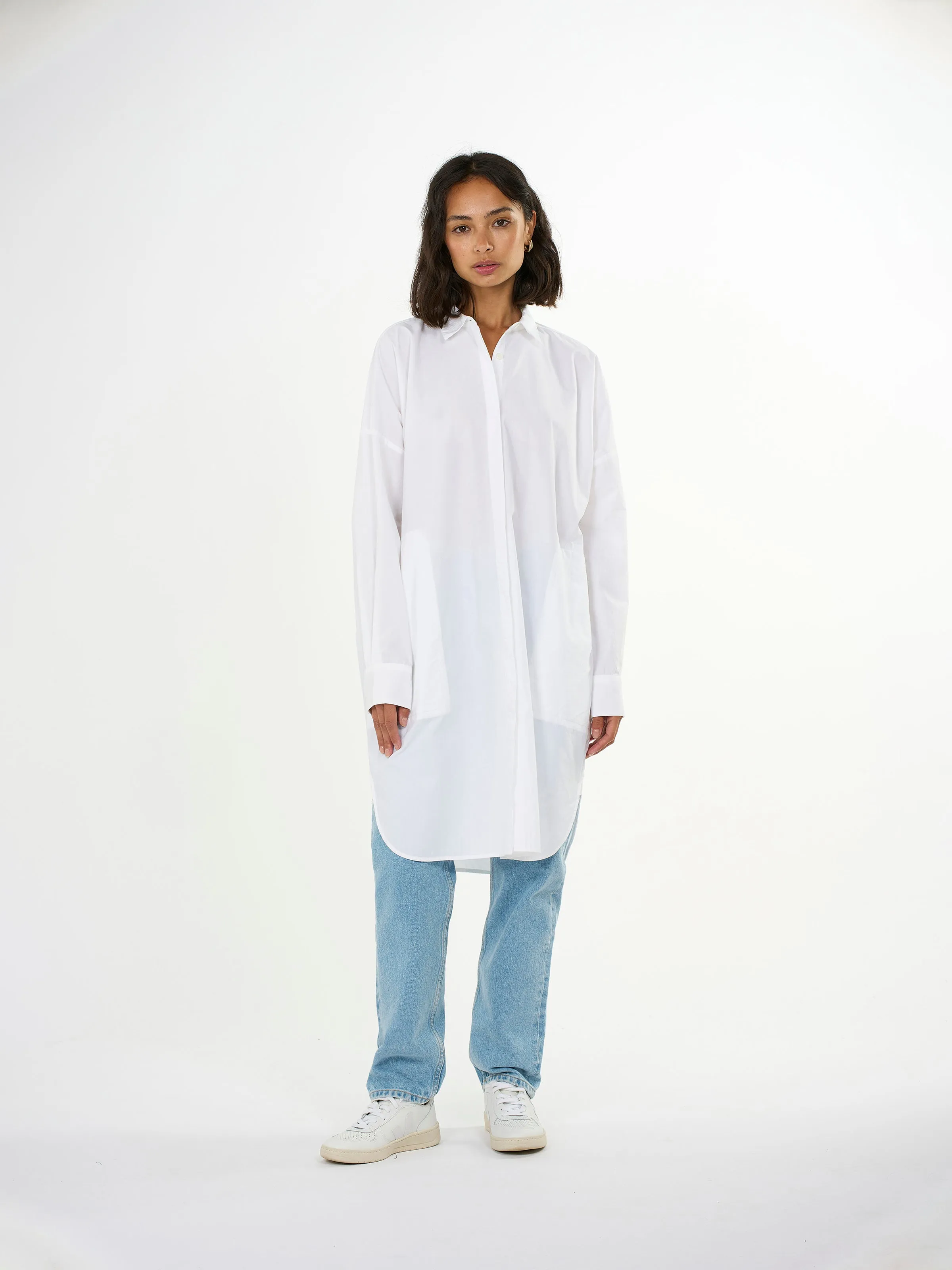 Poplin dropped shoulder shirt dress - Bright White