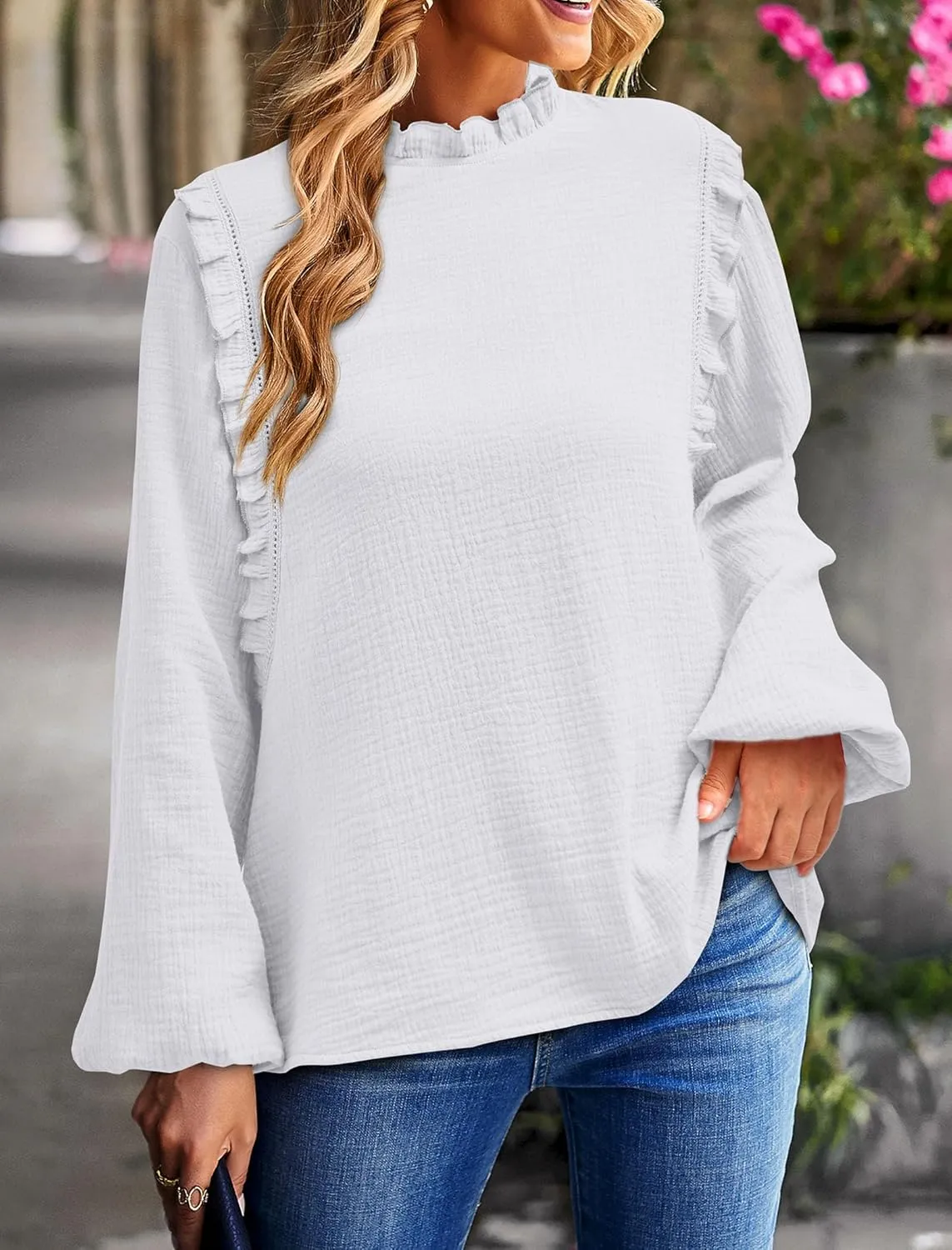 PRETTYGARDEN Women's Fall Fashion Blouse Dressy Casual Long Sleeve Crewneck Ruffle Loose Pullover Tops Shirt