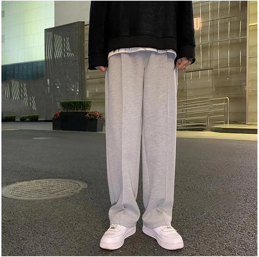 Pulcykp Men Straight Sweatpants Loose Casual Harem Pants Streetwear Sport Trousers Solid Joggers Pants