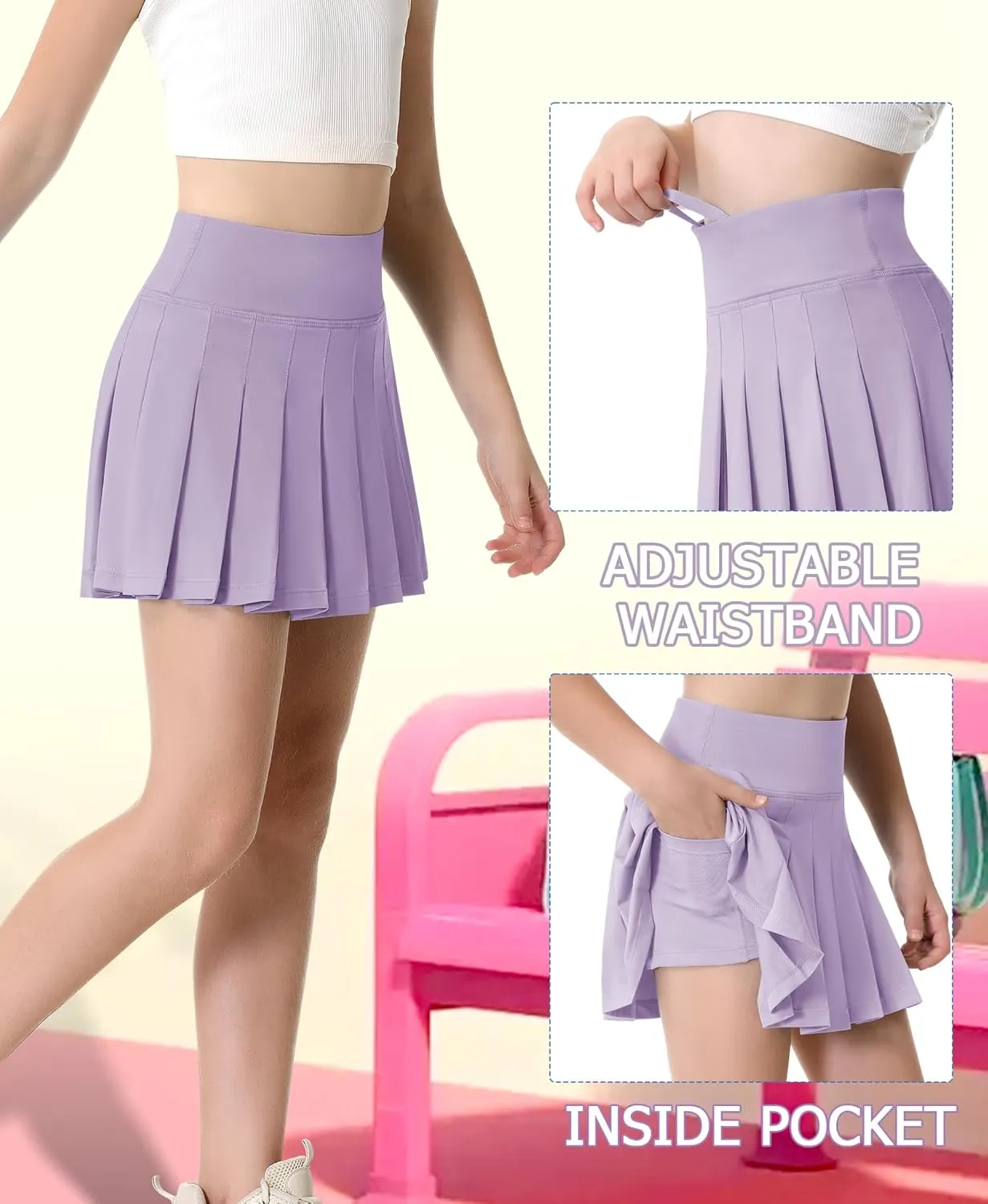 QooNoo Girls Skorts Pleated Tennis Skirts for Girls Athletic Toddler High Waist Activewear Flowy Kids Golf Cheer Skirts