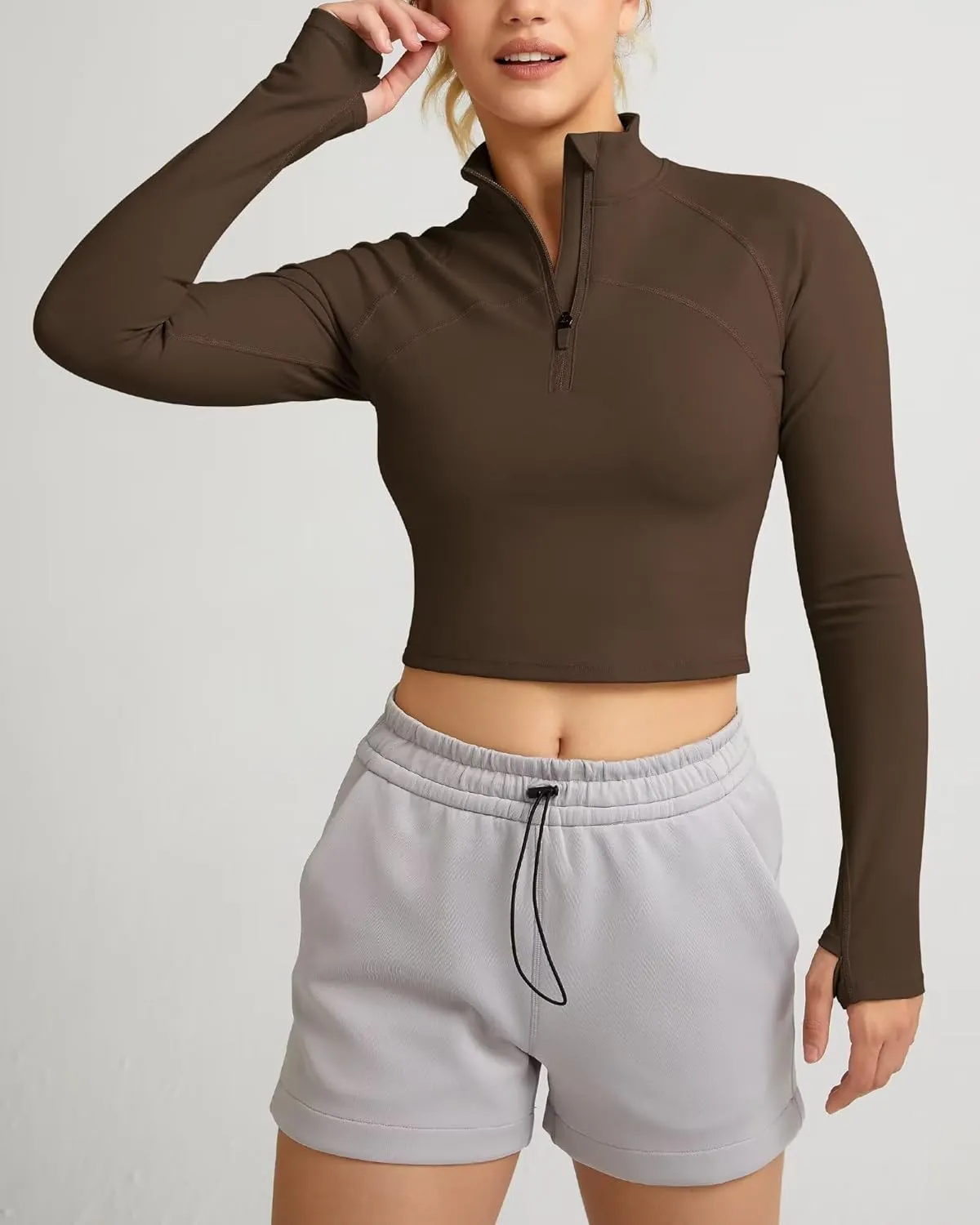 QUEENIEKE Hooded Workout Jacket for Women - Zip Up Athletic Running BBL Jacket Croped Tops with Back Mesh Vent & Thumb Holes
