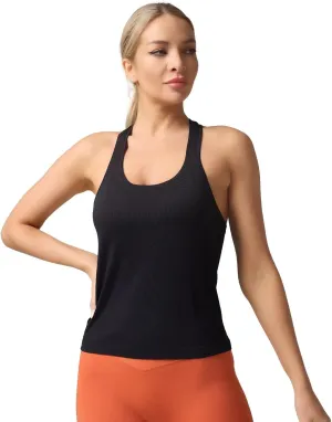 Racerback Workout Tank Tops for Women  Sleeveless Gym Yoga Shirts, Athletic Sports Camisole, Scoop Neck Seamless Activewear