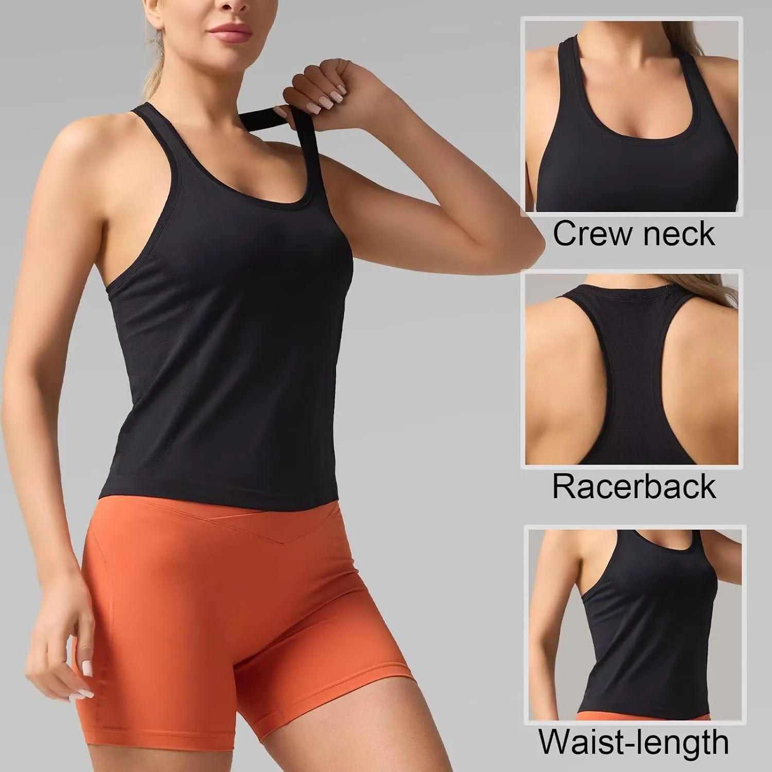 Racerback Workout Tank Tops for Women  Sleeveless Gym Yoga Shirts, Athletic Sports Camisole, Scoop Neck Seamless Activewear