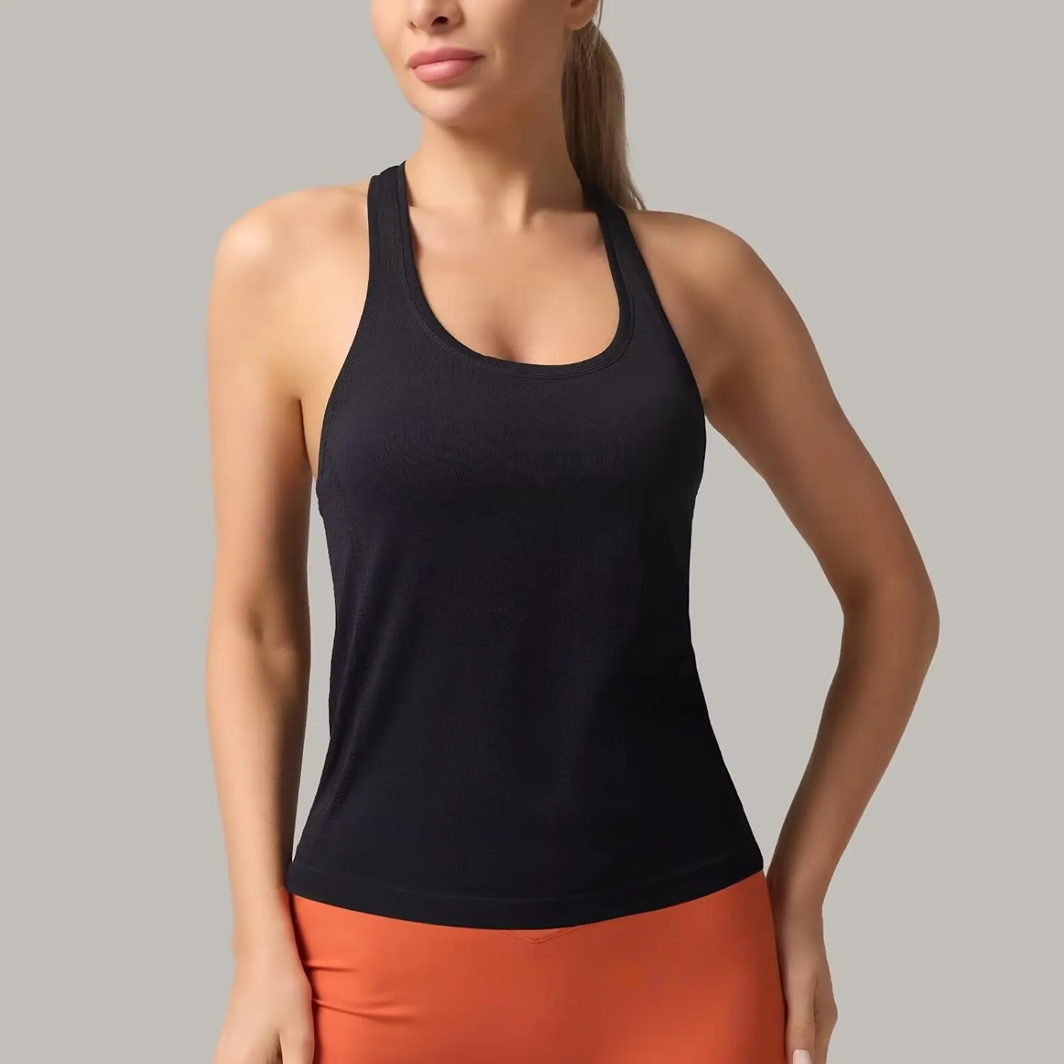Racerback Workout Tank Tops for Women  Sleeveless Gym Yoga Shirts, Athletic Sports Camisole, Scoop Neck Seamless Activewear
