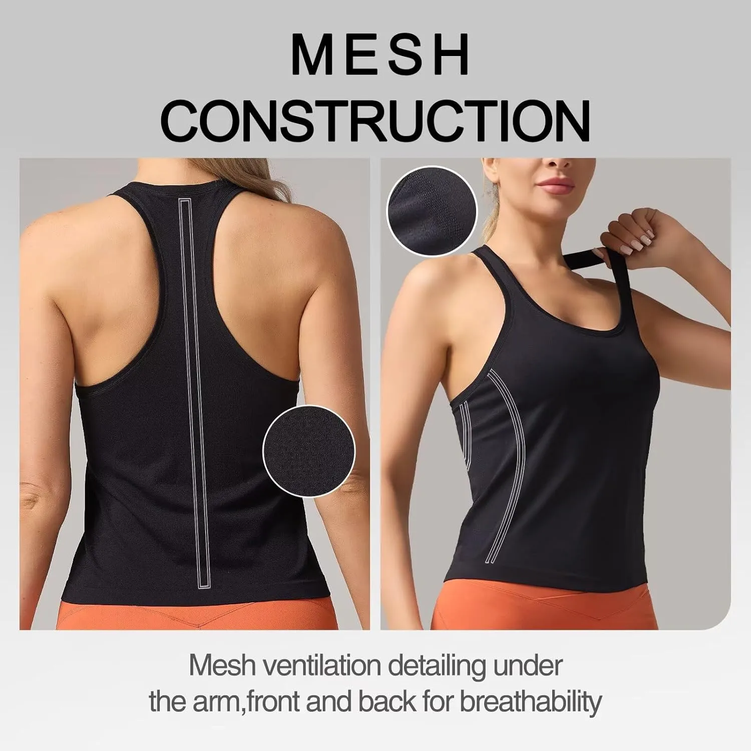 Racerback Workout Tank Tops for Women  Sleeveless Gym Yoga Shirts, Athletic Sports Camisole, Scoop Neck Seamless Activewear