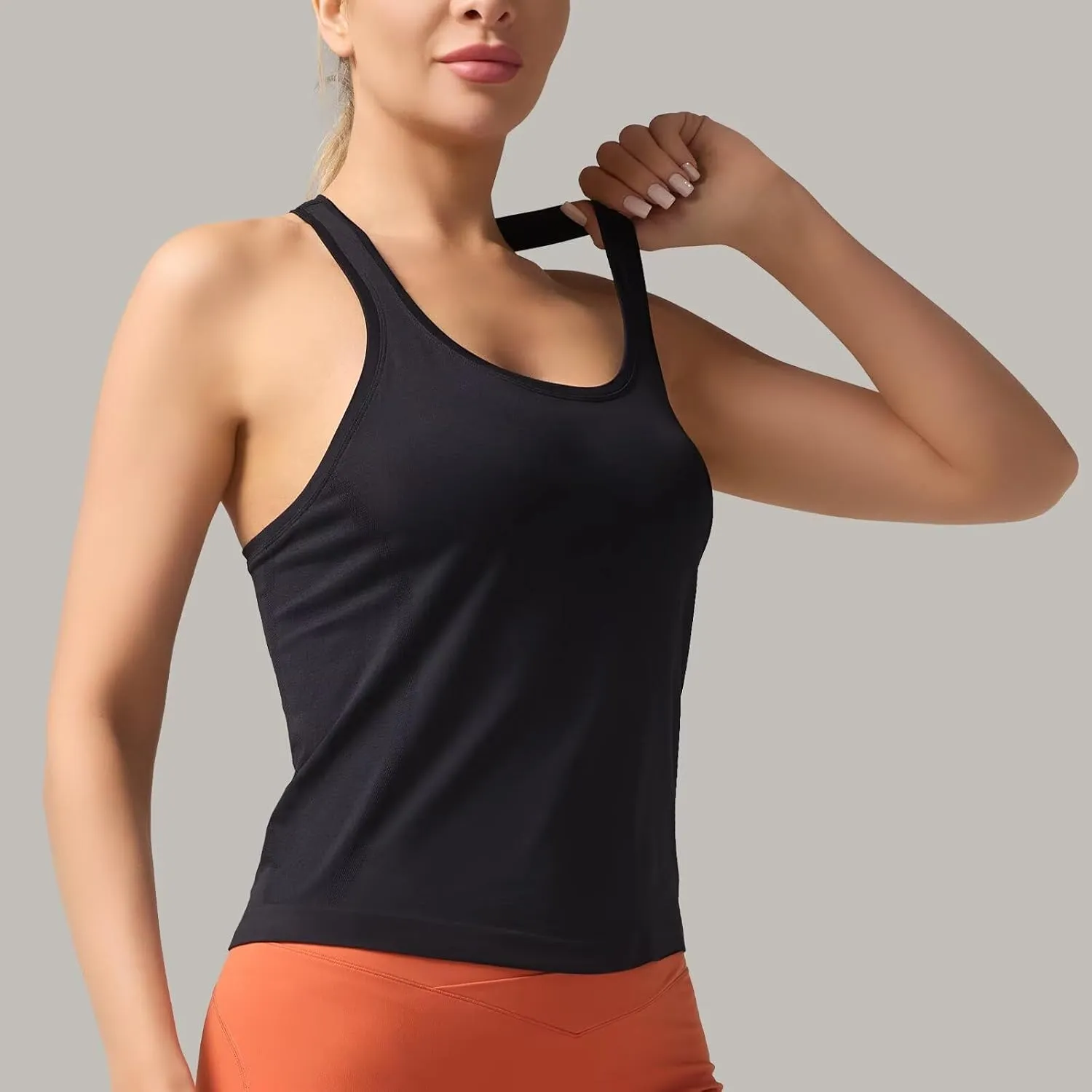 Racerback Workout Tank Tops for Women  Sleeveless Gym Yoga Shirts, Athletic Sports Camisole, Scoop Neck Seamless Activewear