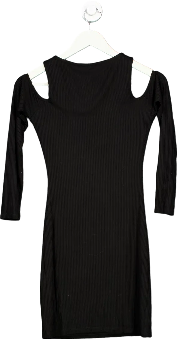 Refined Black Ribbed Cold Shoulder Dress UK S