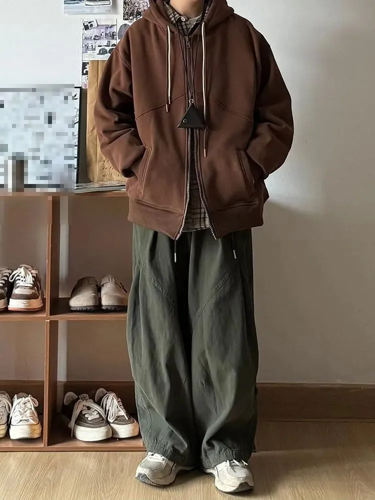 Retro Casual Pants Men Loose Solid Color Wide-Leg Trousers Japanese Oversize Harem Pants Spring Autumn