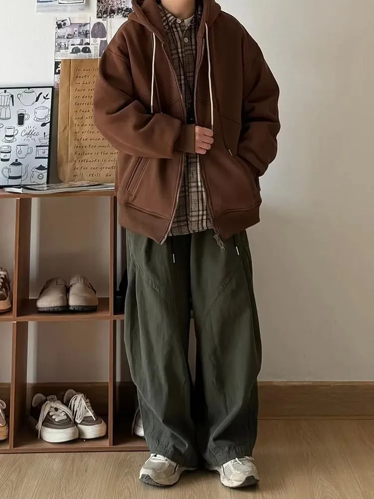 Retro Casual Pants Men Loose Solid Color Wide-Leg Trousers Japanese Oversize Harem Pants Spring Autumn