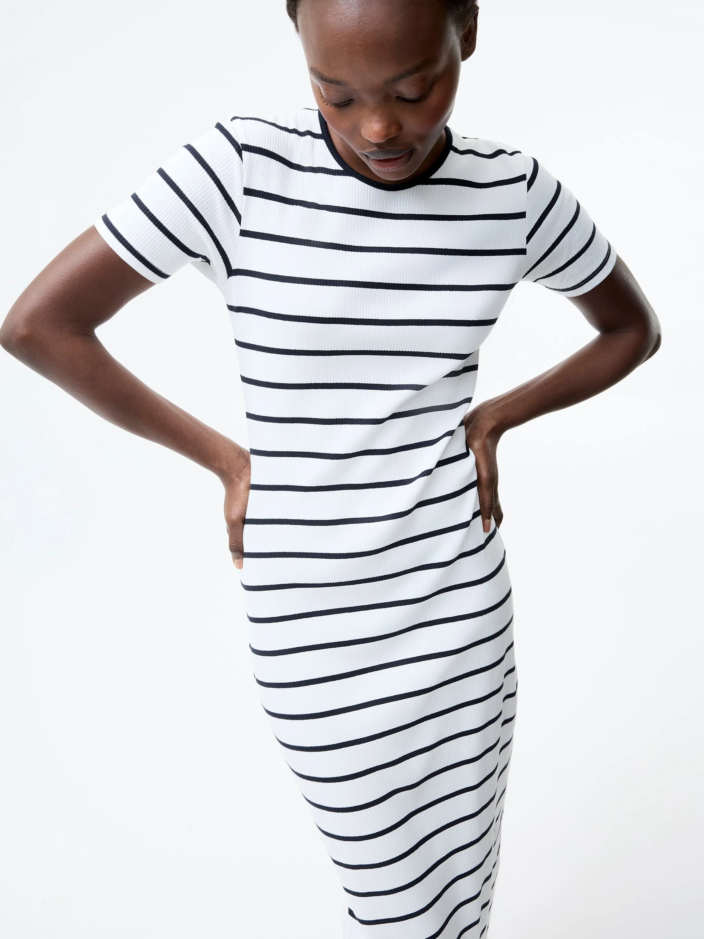 Ribbed Striped Midi Dress