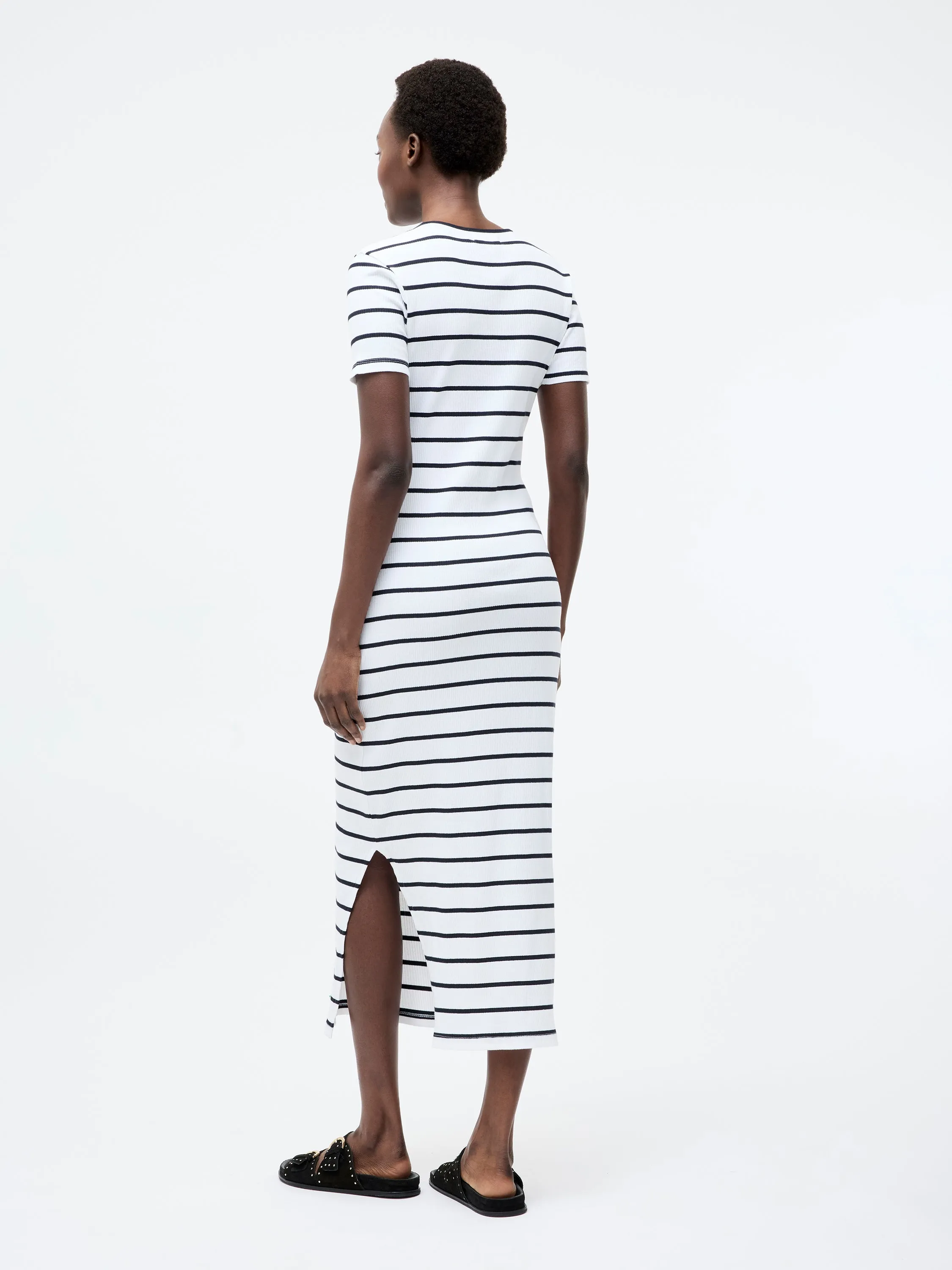 Ribbed Striped Midi Dress