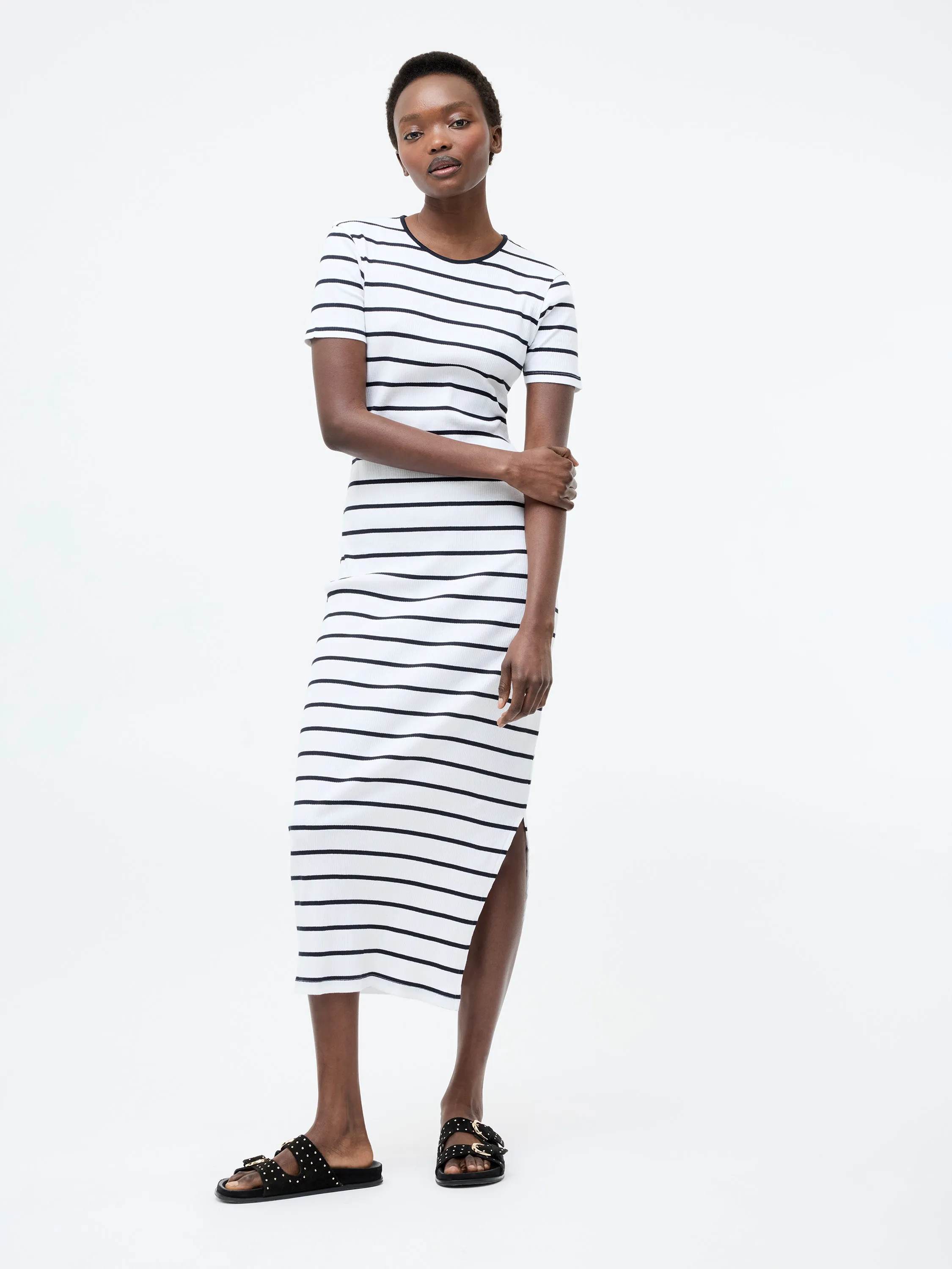 Ribbed Striped Midi Dress