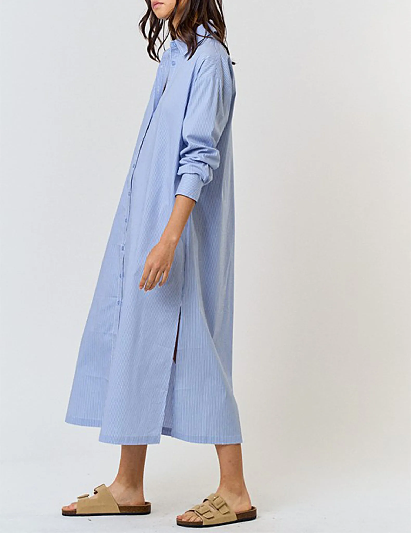 Serene Blue Striped A-Line Shirt Dress