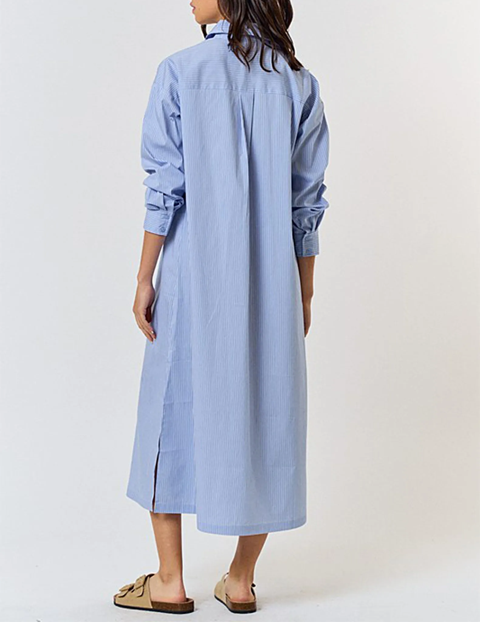 Serene Blue Striped A-Line Shirt Dress
