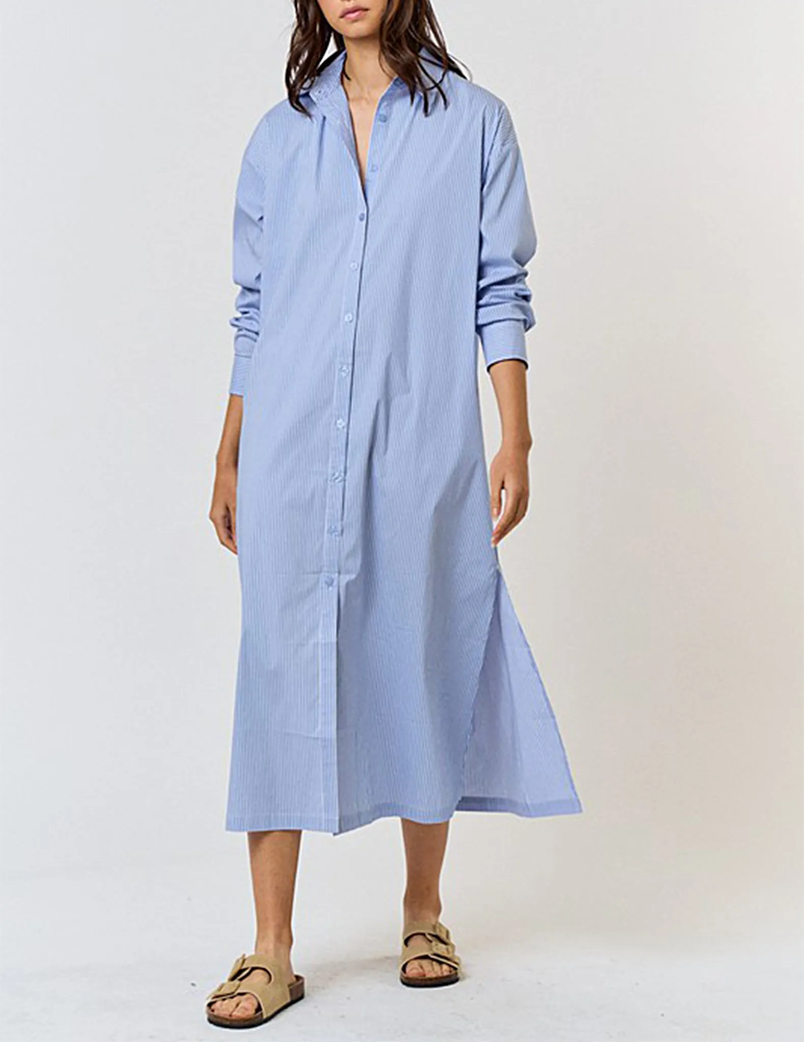 Serene Blue Striped A-Line Shirt Dress