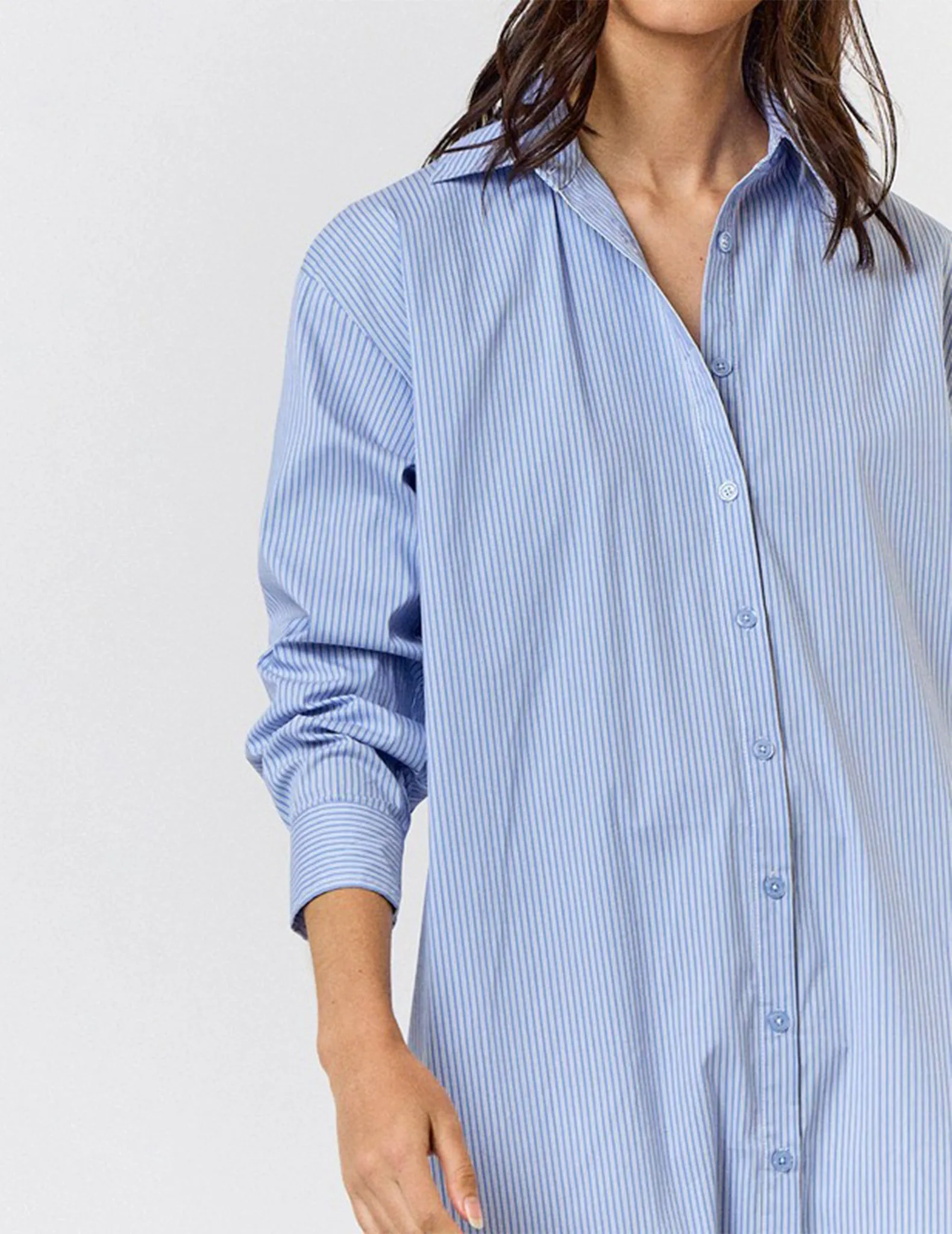 Serene Blue Striped A-Line Shirt Dress