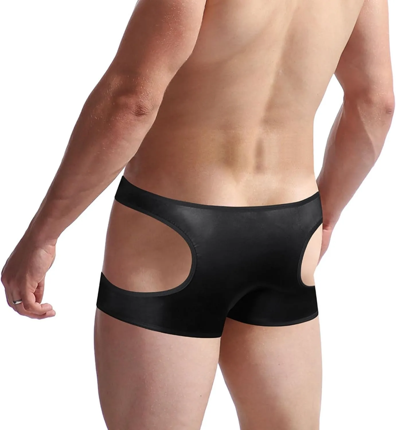 Sexy G-String Thongs for Men Elephant nose Hip Lift PU Leather Lingerie Cutout T-Back Elastic Underwear Stretchy Briefs