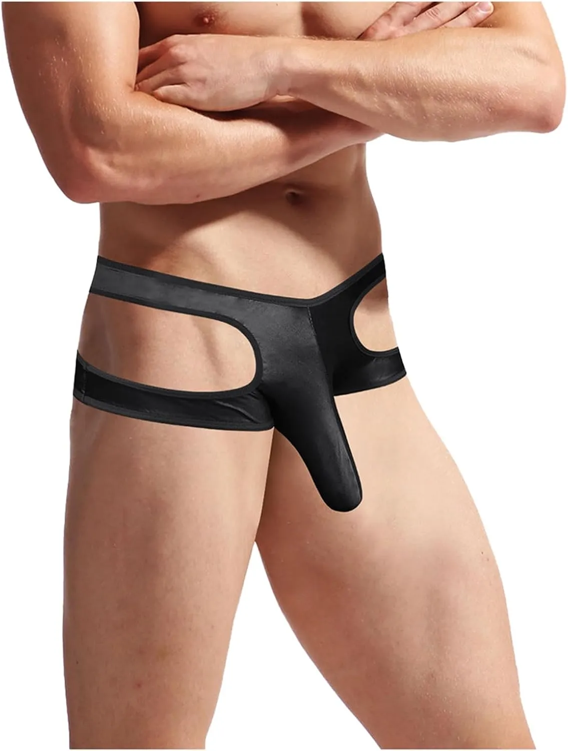 Sexy G-String Thongs for Men Elephant nose Hip Lift PU Leather Lingerie Cutout T-Back Elastic Underwear Stretchy Briefs