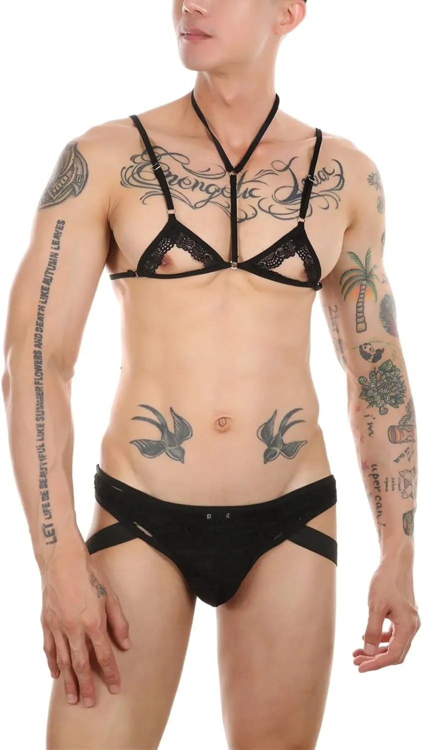 Sexy Lingerie for Men Men's Sexy Buttock Exposing Double Thong Cotton Bondage Thong Mens Sexy Underwear Open Front