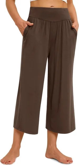 siliteelon Wide Leg Capri Pants for Women Lounge Pajama Pants Women Casual Loose Comfy Flowy Palazzo Pants with Pockets