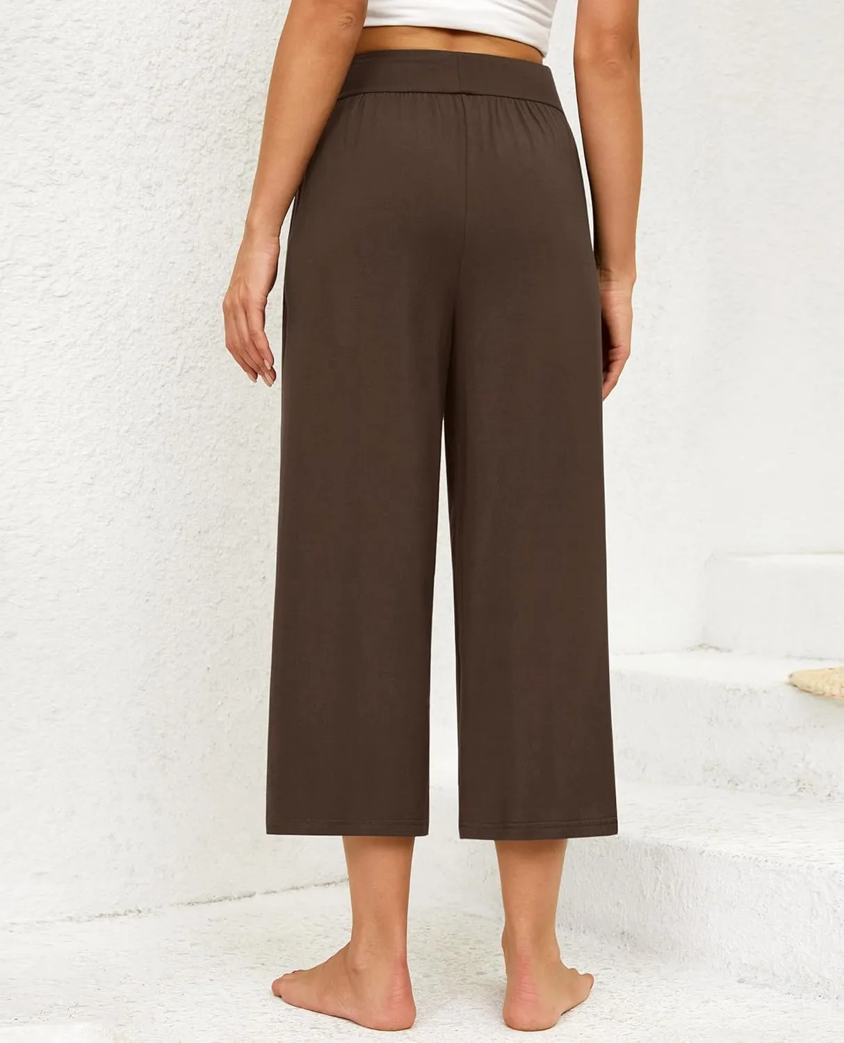 siliteelon Wide Leg Capri Pants for Women Lounge Pajama Pants Women Casual Loose Comfy Flowy Palazzo Pants with Pockets