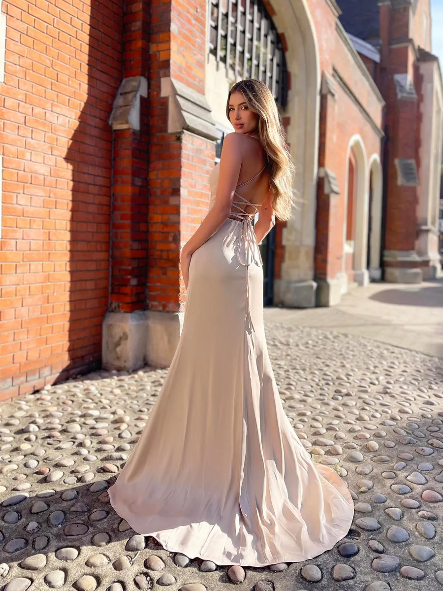 Simple Mermaid Bridesmaid Dresses, Open Back Evening Party Dresses, Newest Long Prom Dresses