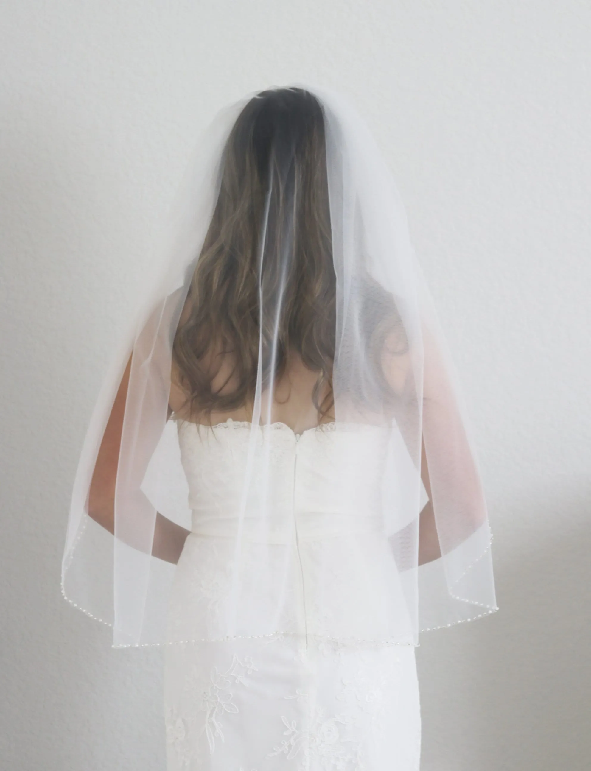Simple Pearl Beaded Wedding Veil