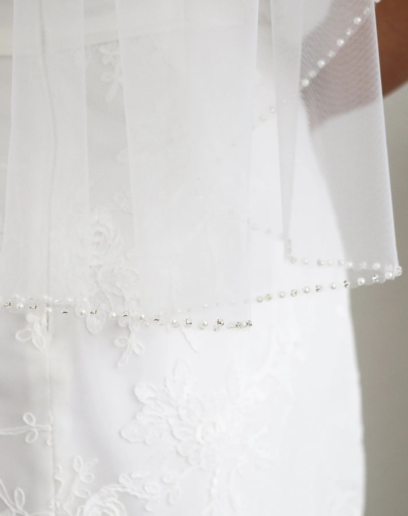 Simple Pearl Beaded Wedding Veil