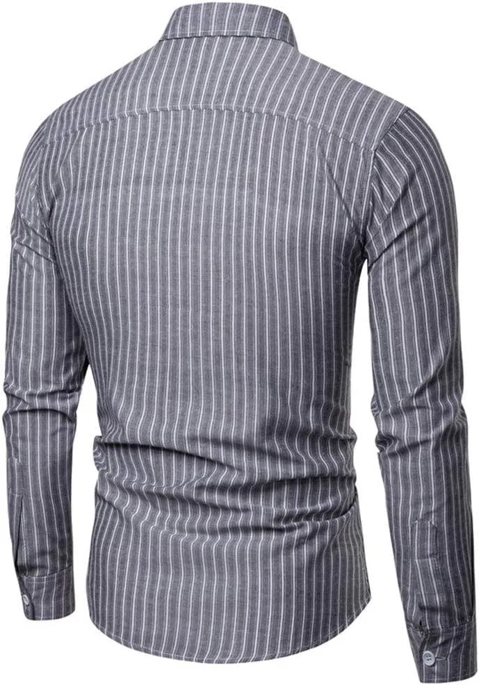 Slim Fit Dress Shirts for Men Striped Long Sleeve Button Down Shirt Big and Tall Casual Business Work Formal Tops