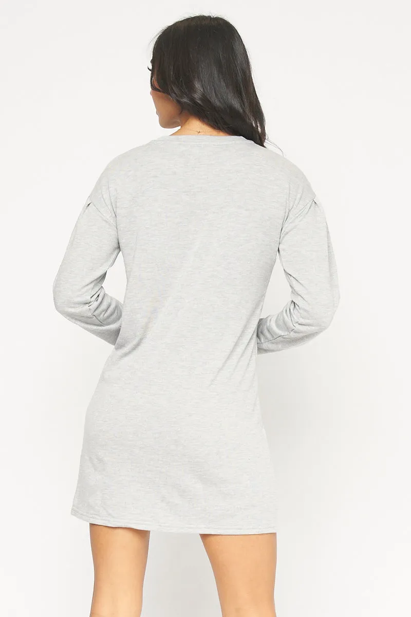 Soft and Cozy Long Sleeve Round Neck Front Lace-up Detail Mini Dress* (4254DH)