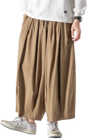 Spring Summer Hip Hop Wide Leg Pants Men Chinese Style Loose Trousers Male Joggers Ankle-Length Harem Pants