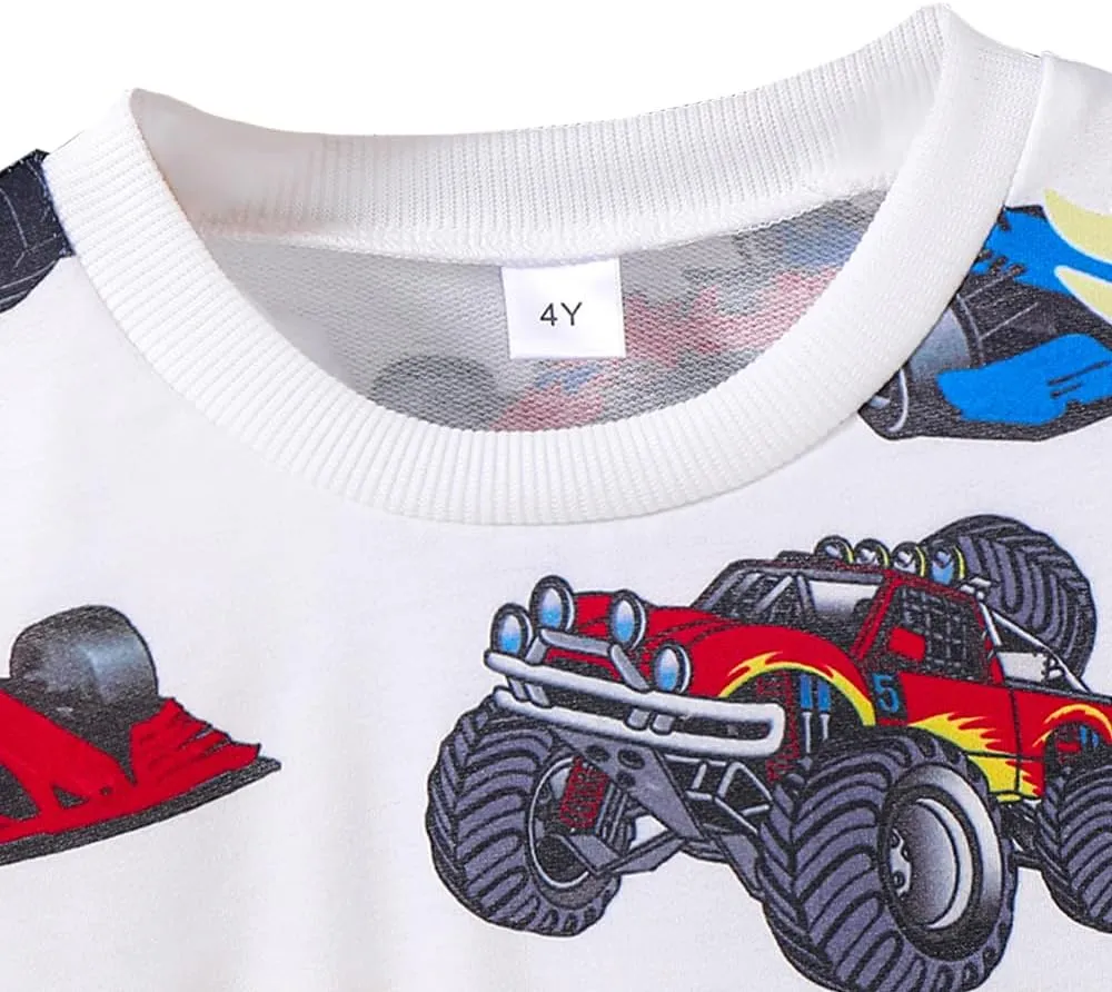 Toddler Boys Clothes-Sports Car Graphic Print Round Neck Sweatshirt-Little Boy Fall Long Sleeve Top Size(3~7 years)