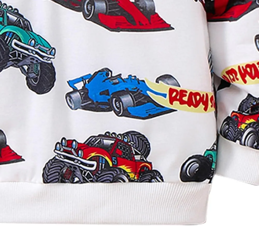 Toddler Boys Clothes-Sports Car Graphic Print Round Neck Sweatshirt-Little Boy Fall Long Sleeve Top Size(3~7 years)