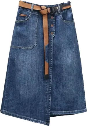 UIOKLMJH Women Casual Irregular Denim Skirt Spring Elastic High Waisted A-Line Buttocks Wrapped Skirts