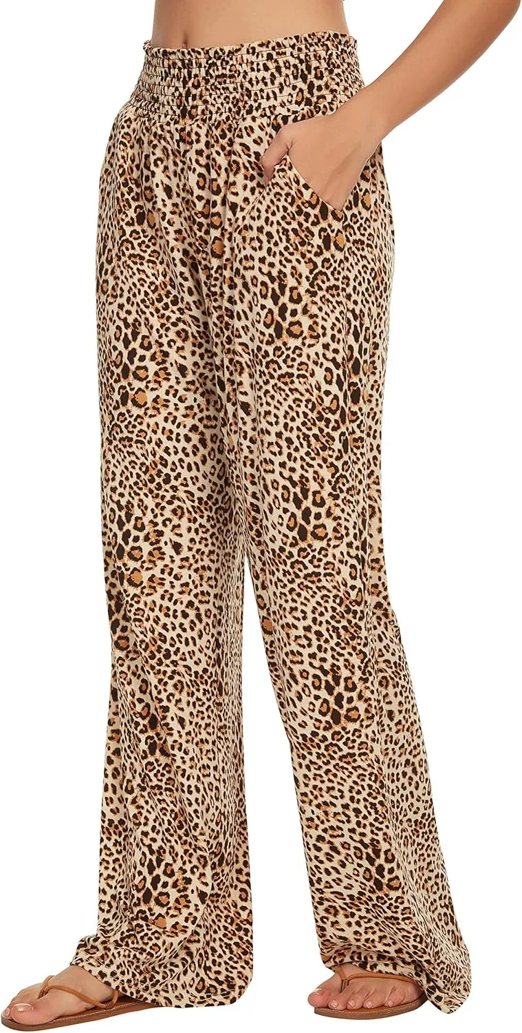Urban CoCo Women's Boho Palazzo Pants Wide Leg Beach Pants High Waisted Lounge Pants with Pockets