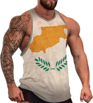Vintage Cyprus Flag Men's Activewear Tank Tops Gym Sleeveless Muscle T Shirts Workout Tees Vest