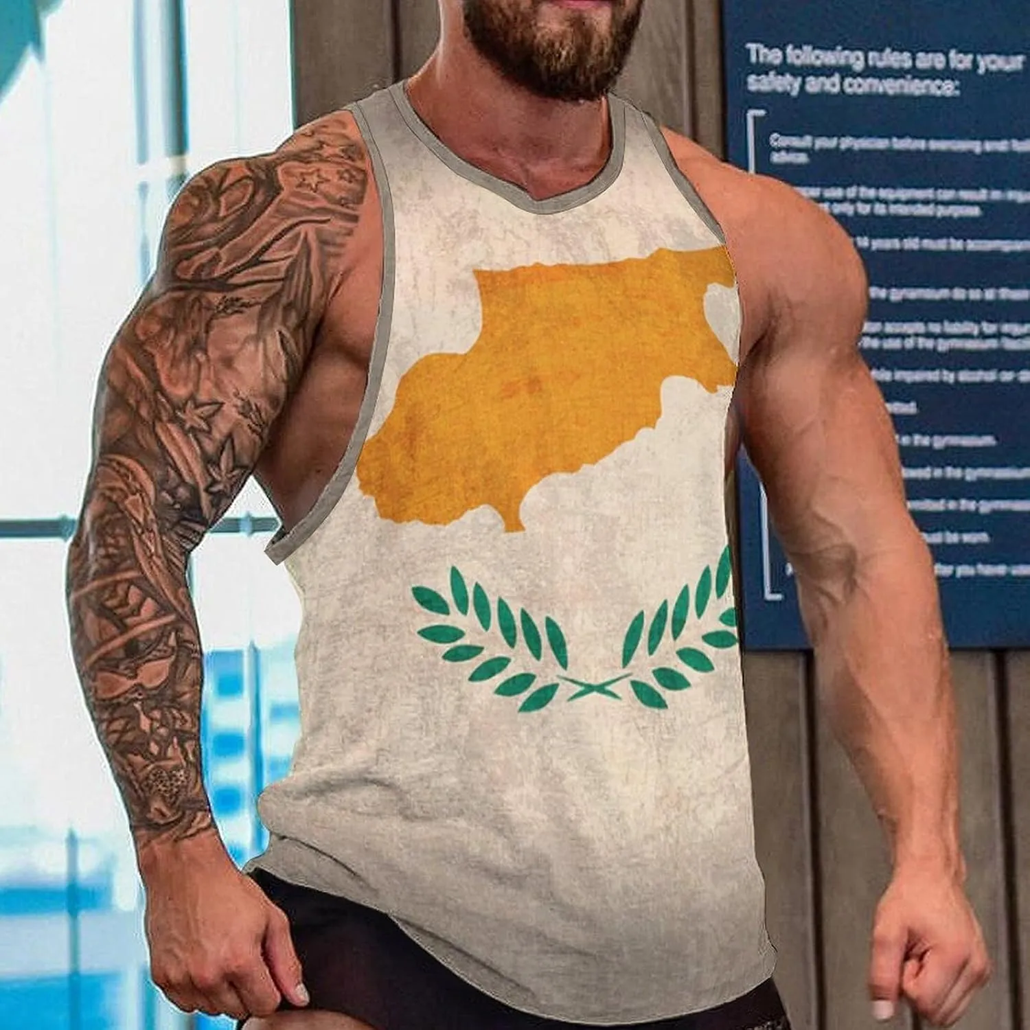 Vintage Cyprus Flag Men's Activewear Tank Tops Gym Sleeveless Muscle T Shirts Workout Tees Vest