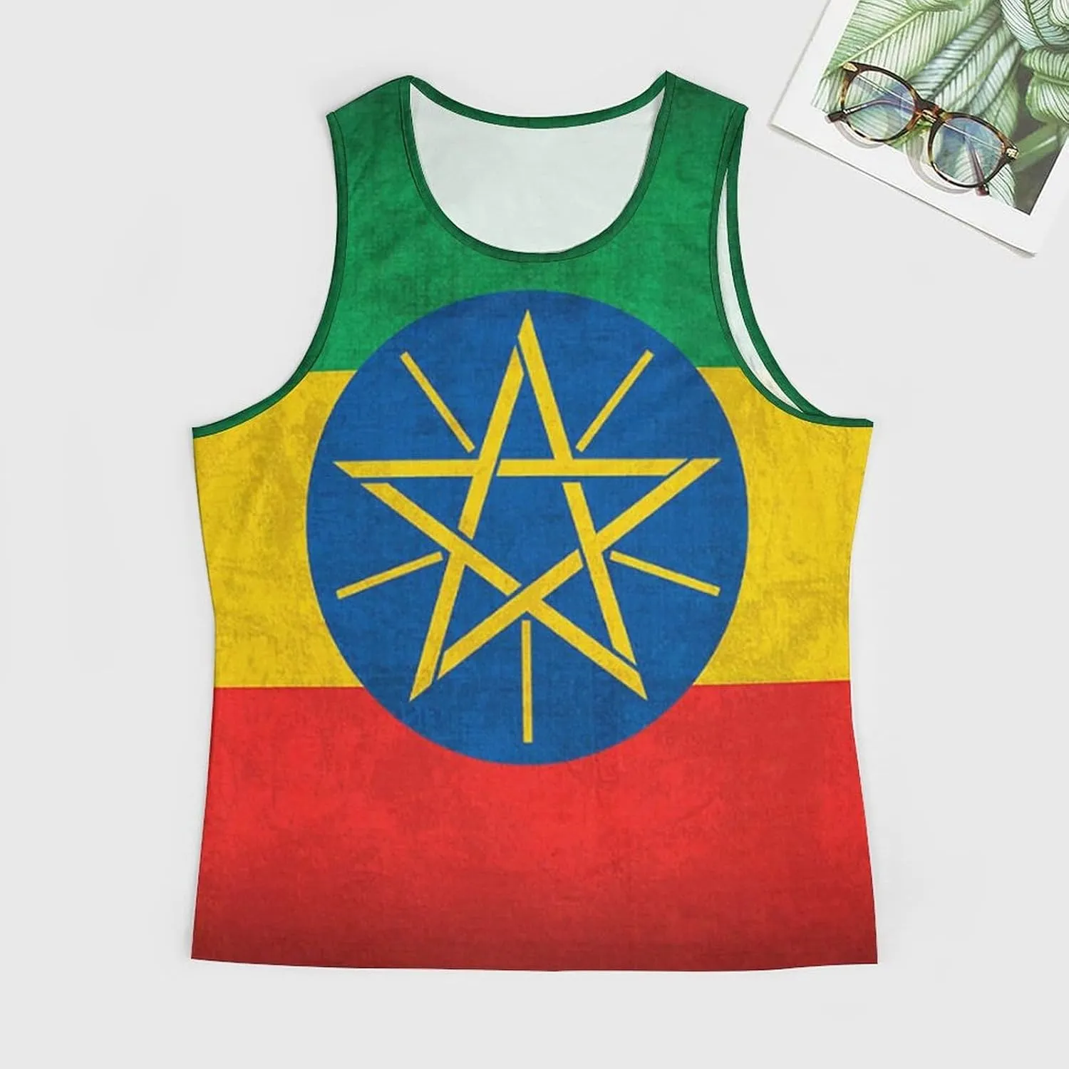 Vintage Ethiopia Flag Men's Activewear Tank Tops Gym Sleeveless Muscle T Shirts Workout Tees Vest