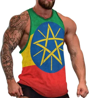 Vintage Ethiopia Flag Men's Activewear Tank Tops Gym Sleeveless Muscle T Shirts Workout Tees Vest