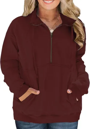VISLILY Plus-Size-Sweatshirts for Women Oversized Half Zip Pullover Casual Long Sleeve Sweater Trendy Tops with Pocket XL-5XL