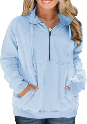 VISLILY Plus-Size-Sweatshirts for Women Oversized Half Zip Pullover Casual Long Sleeve Sweater Trendy Tops with Pocket XL-5XL