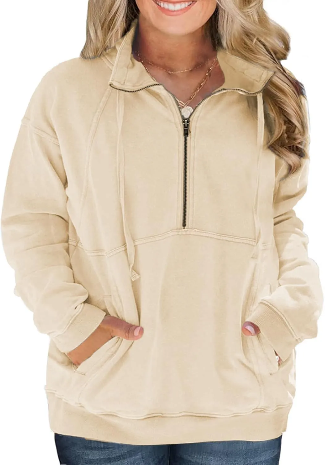 VISLILY Plus-Size-Sweatshirts for Women Oversized Half Zip Pullover Casual Long Sleeve Sweater Trendy Tops with Pocket XL-5XL