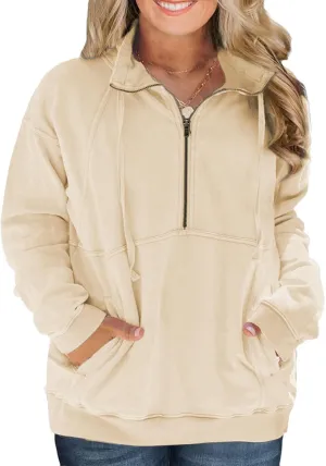 VISLILY Plus-Size-Sweatshirts for Women Oversized Half Zip Pullover Casual Long Sleeve Sweater Trendy Tops with Pocket XL-5XL