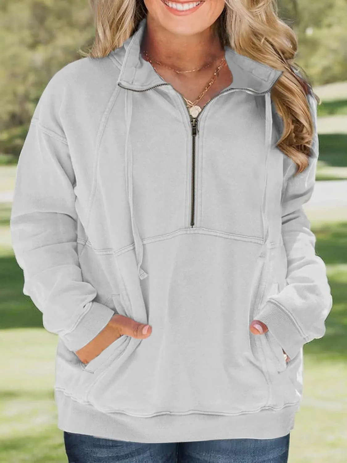 VISLILY Plus-Size-Sweatshirts for Women Oversized Half Zip Pullover Casual Long Sleeve Sweater Trendy Tops with Pocket XL-5XL