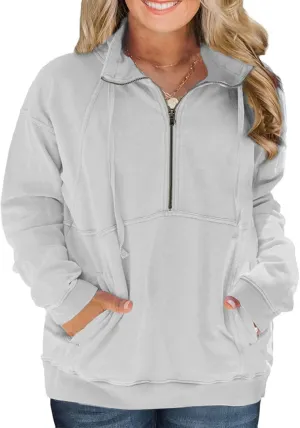 VISLILY Plus-Size-Sweatshirts for Women Oversized Half Zip Pullover Casual Long Sleeve Sweater Trendy Tops with Pocket XL-5XL