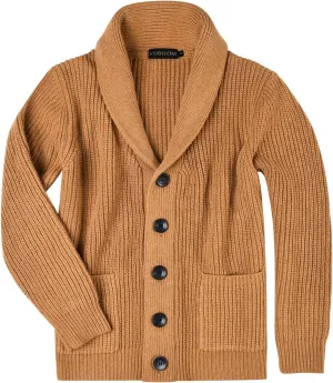 VOBOOM Men's Knitwear Button Down Shawl Collar Cardigan Sweater with Pockets