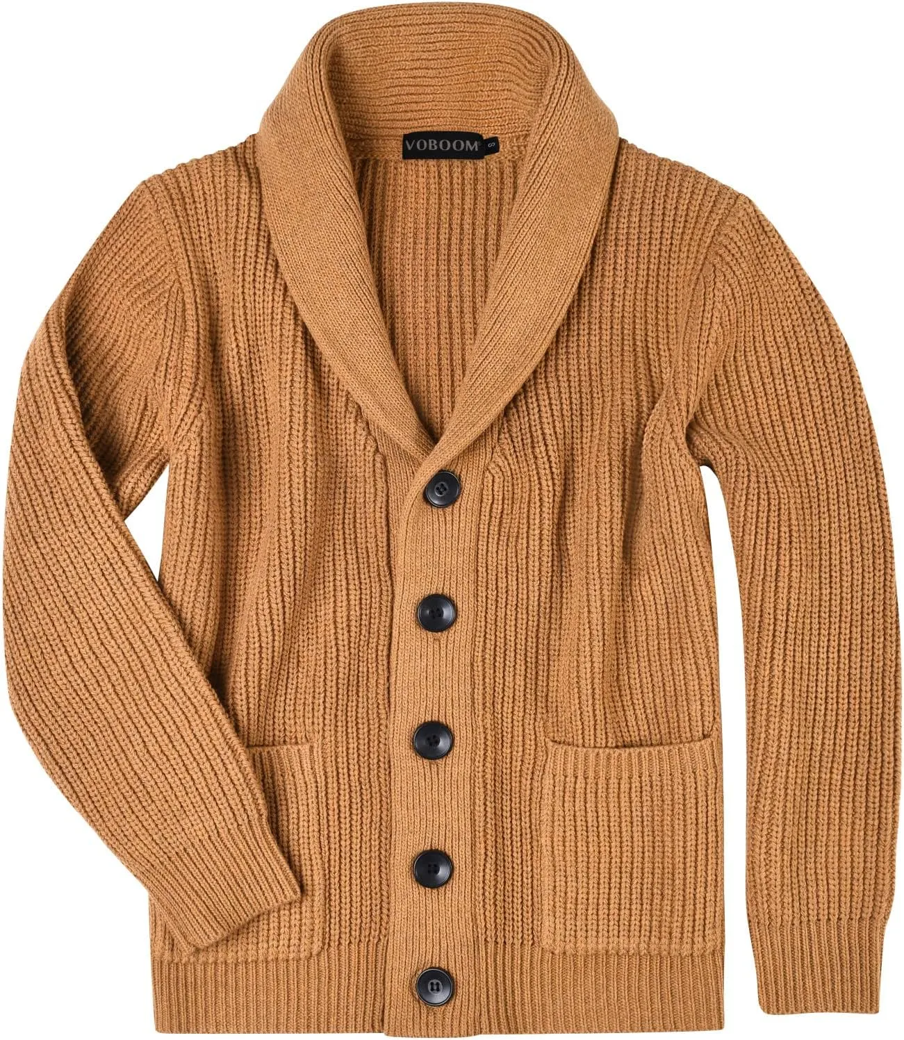 VOBOOM Men's Knitwear Button Down Shawl Collar Cardigan Sweater with Pockets
