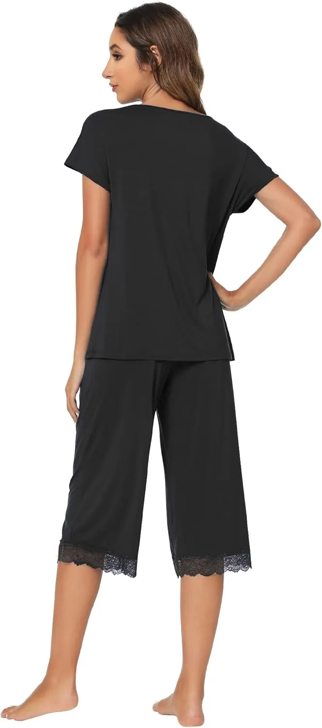 WiWi Pajamas Set for Women Summer Sleepwear Soft Tops Capri Pants Pjs Lounge Pajama Sets Viscose from Bamboo S-XXL