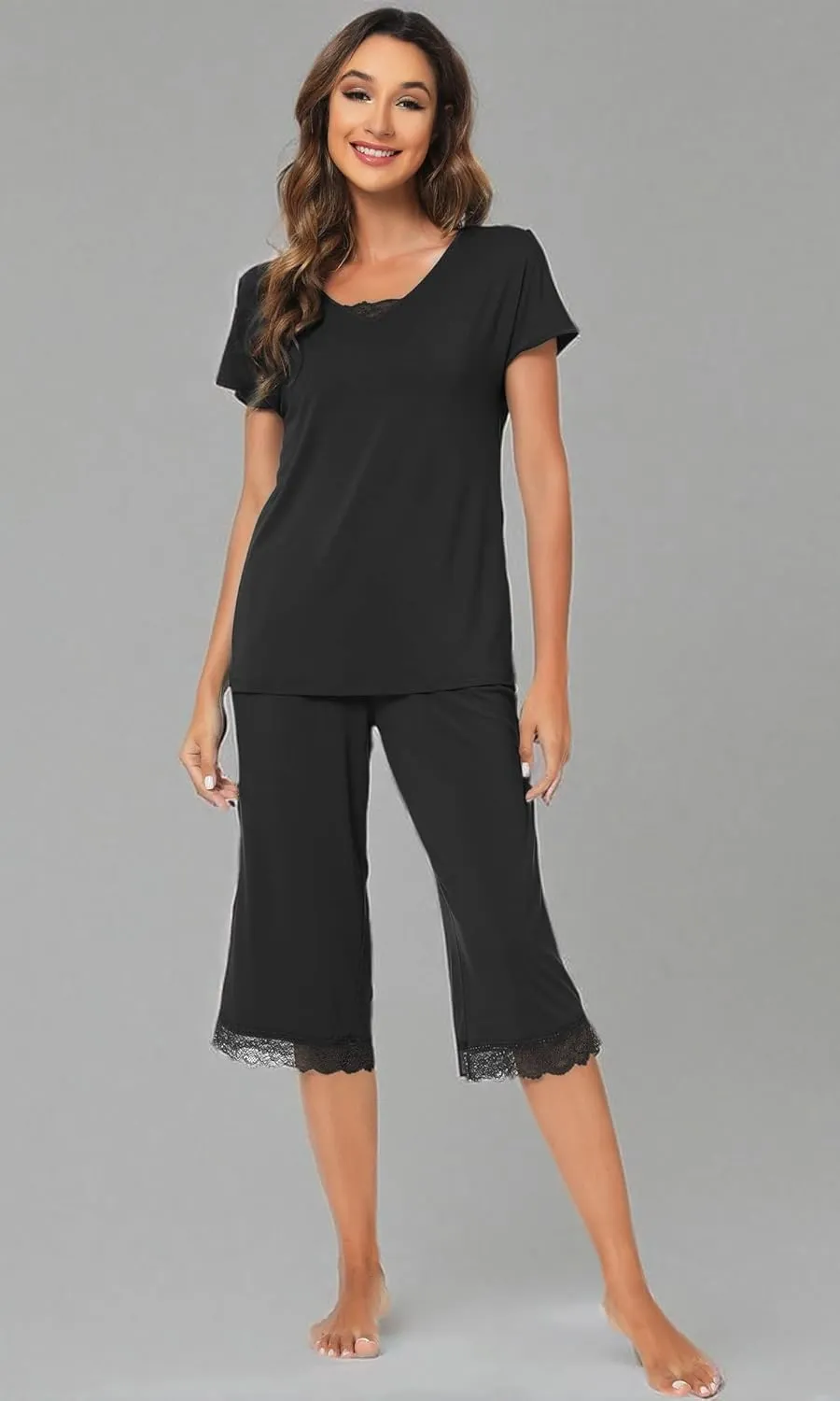 WiWi Pajamas Set for Women Summer Sleepwear Soft Tops Capri Pants Pjs Lounge Pajama Sets Viscose from Bamboo S-XXL